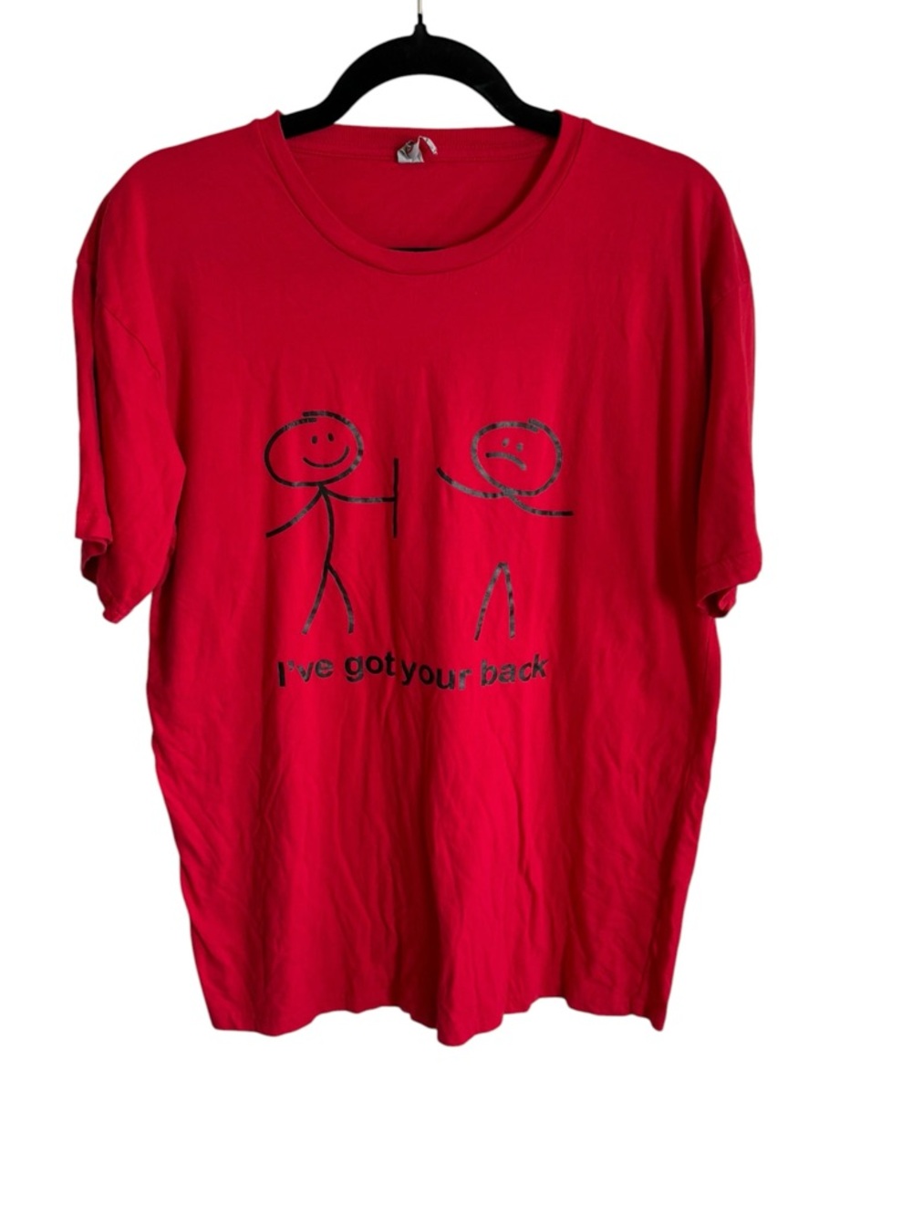 Women’s Red Short-Sleeve Graphic Tee with Stick-Figure Illustration